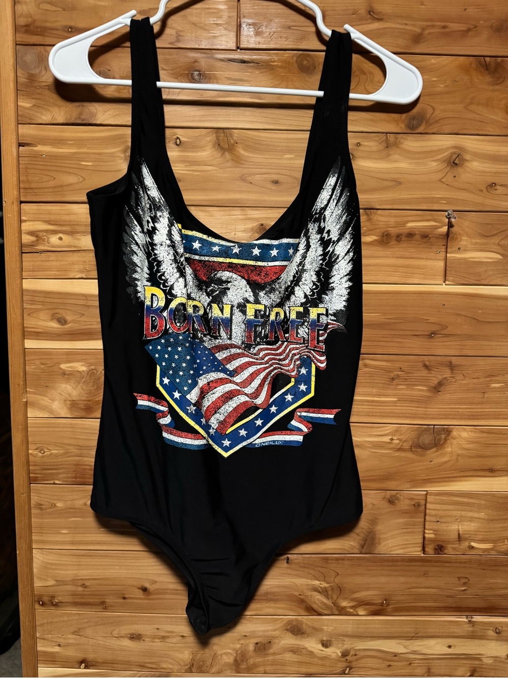 Women's Black 'O’Neil Born Free' American Flag Graphic One-Piece Swimsuit